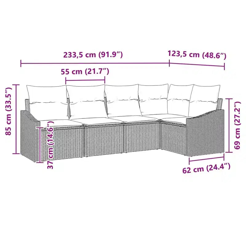 vidaXL Salon de jardin 5 pcs Marron Résine tressée