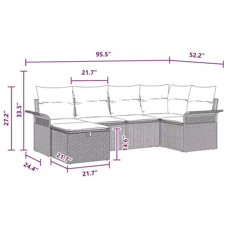 vidaXL Ensemble de canapés de jardin 6 pcs marron et rouge 242,5 x 132,5 x 85 cm