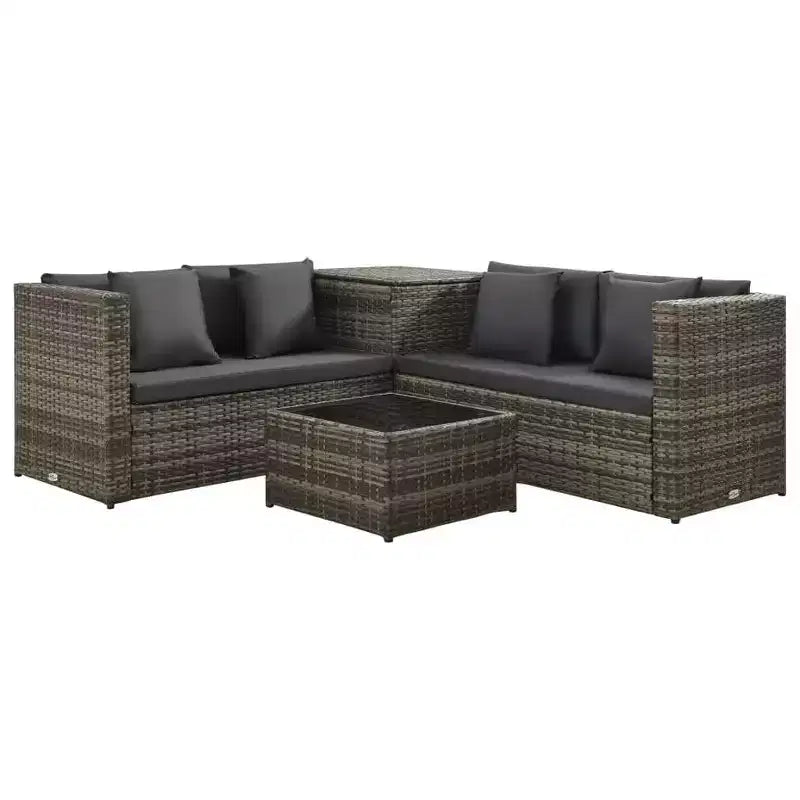 vidaXL Salon de jardin avec table basse et canapé en rotin, 4 pièces