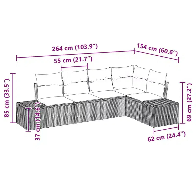 vidaXL Salon de jardin avec coussins 5 pcs Résine tressée