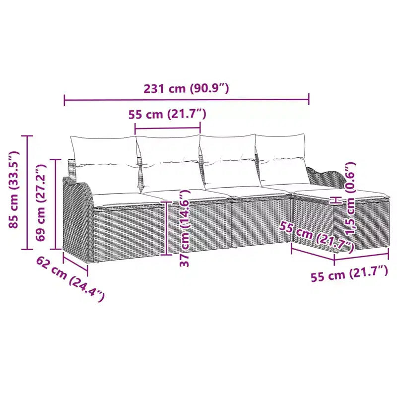 vidaXL Salon de jardin avec coussins 5 pcs Résine tressée marron