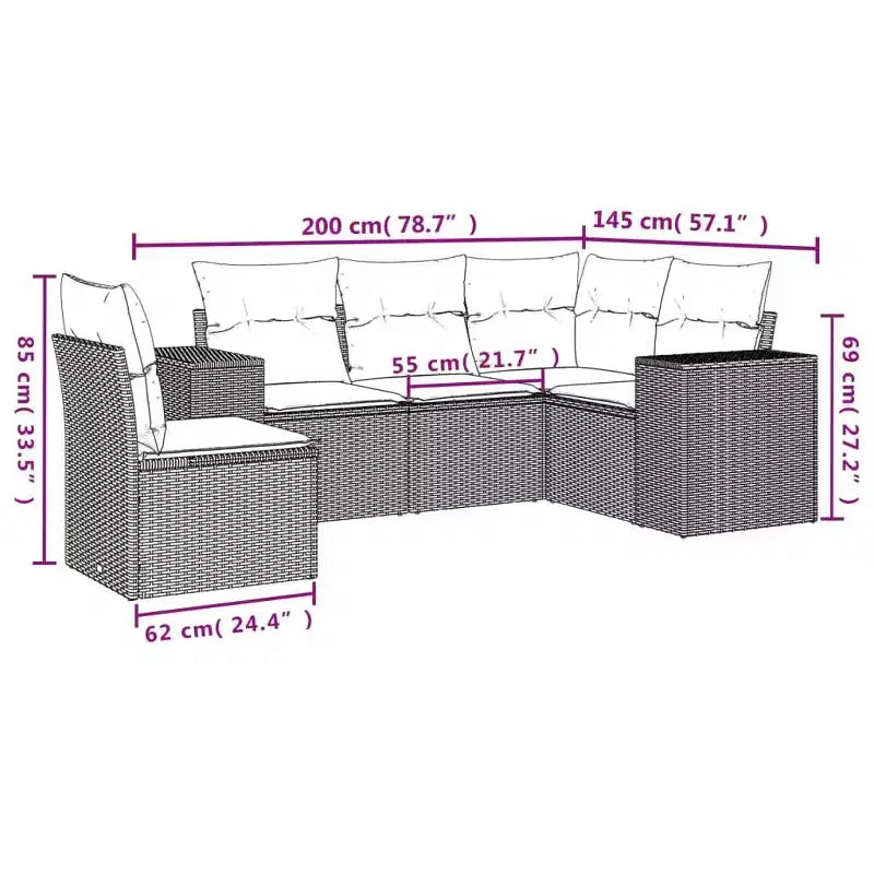 vidaXL Salon de jardin, Rotin PE, Acier thermolaqué, Polyester