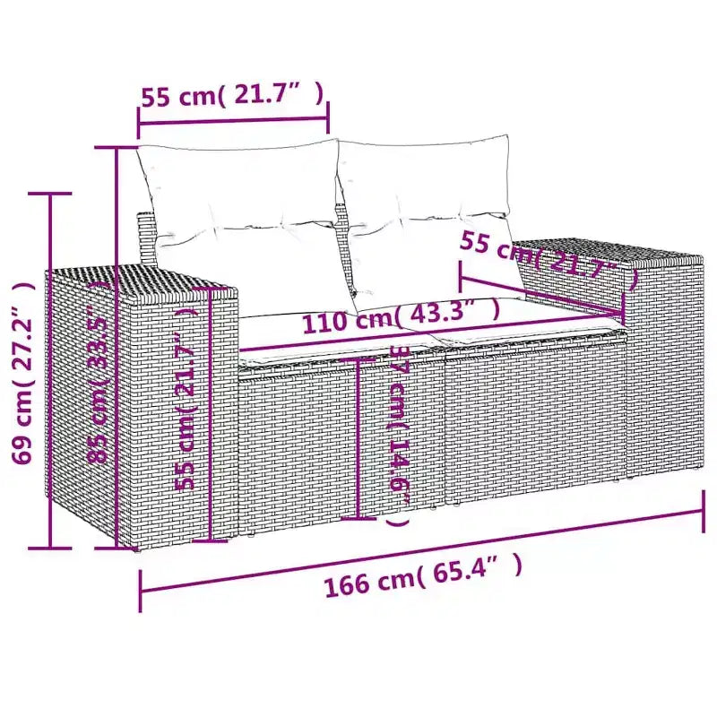 vidaXL Salon de jardin, Rotin PE, Acier thermolaqué, Polyester
