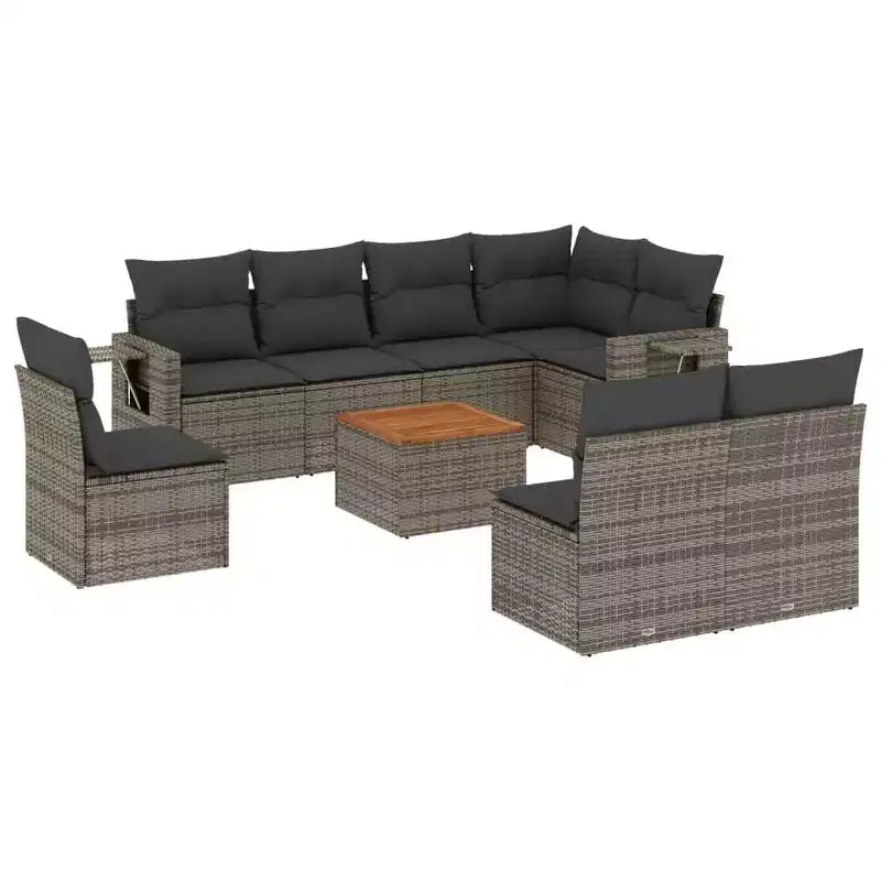 vidaXL 9 Piece Patio Sofa Set with Cushions Gray Poly Rattan