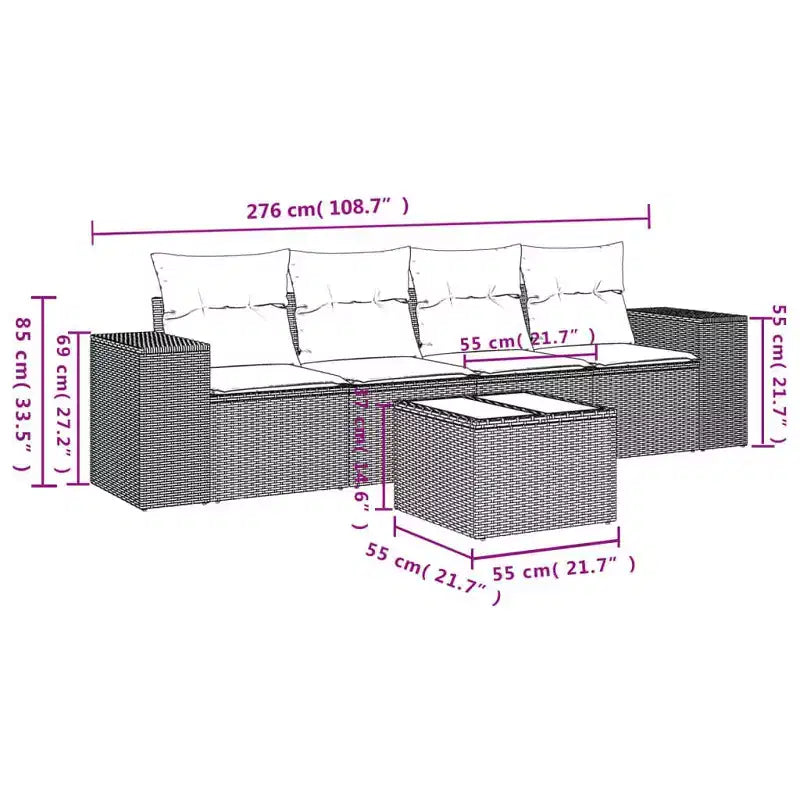 vidaXL Ensemble de canapé de jardin 5 pièces avec coussins en rotin synthétique beige