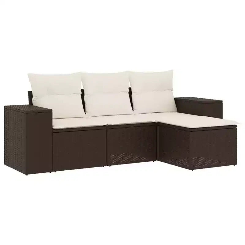 vidaXL 4 Piece Patio Sofa Set with Cushions Black Poly Rattan