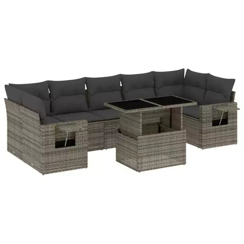 vidaXL Patio Sofa Set with Cushions Outdoor Furniture 8 Piece Poly Rattan