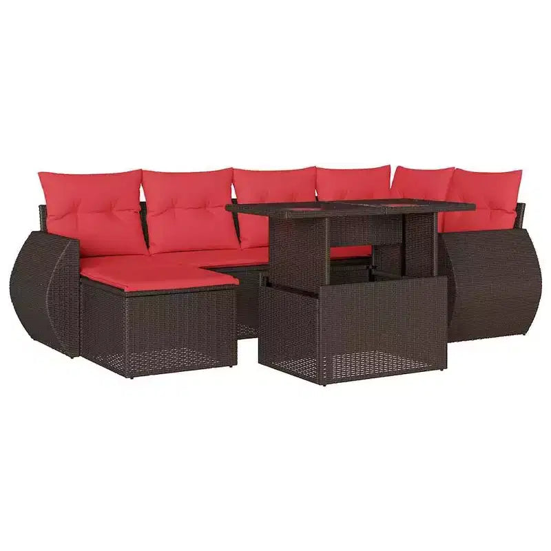 vidaXL Patio Sofa Set with Cushions and Table Outdoor 7 Piece Poly Rattan