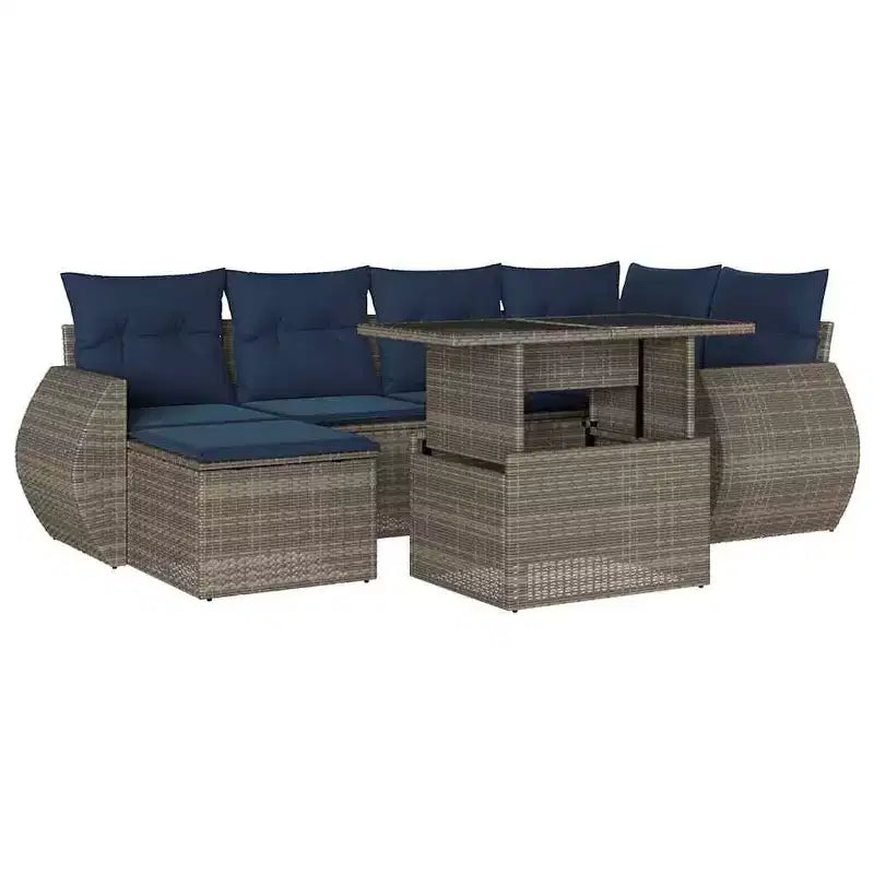 vidaXL Salon de jardin avec coussins et table d'extérieur 7 pièces en résine tressée