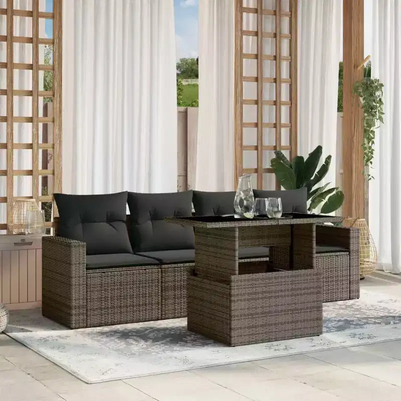 vidaXL Salon de jardin 5 pièces avec coussins en résine tressée
