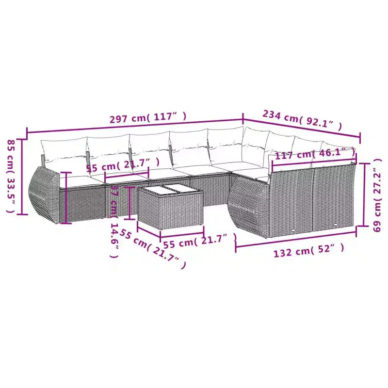 vidaXL Salon de jardin 10 pcs avec coussins Résine tressée Gris
