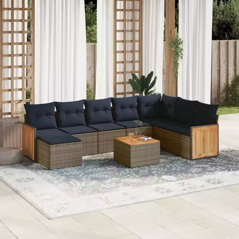 vidaXL Salon de jardin 9 pcs avec coussins résine tressée