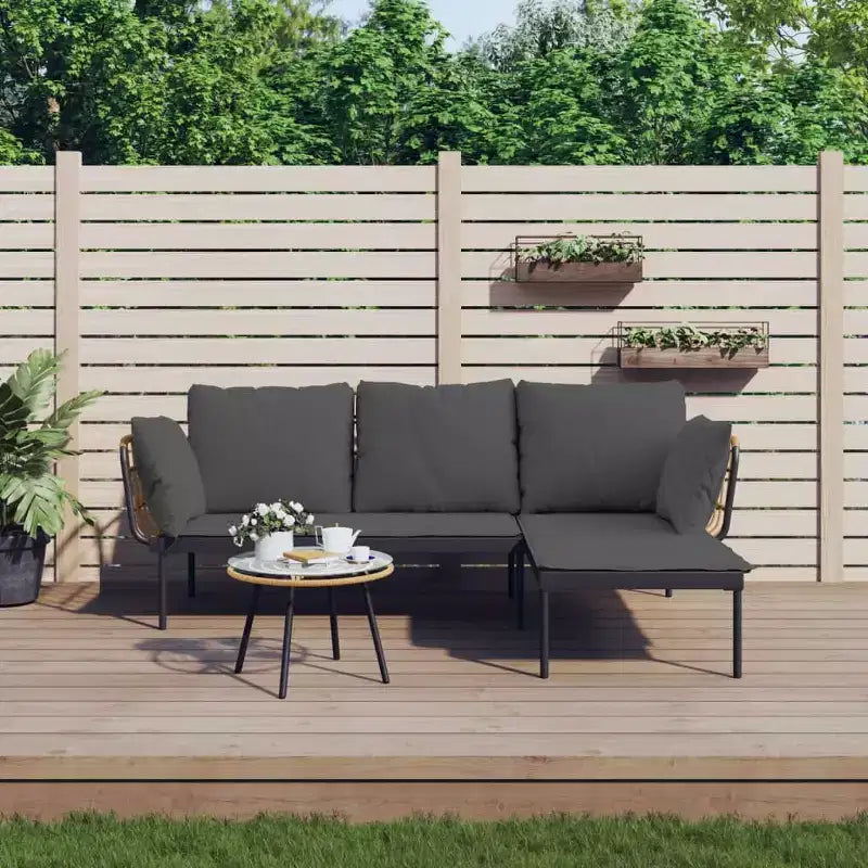 vidaXL Salon de jardin avec coussins, table et canapés 3 pièces en résine tressée