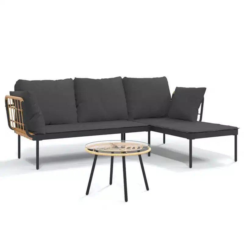 vidaXL Patio Lounge Set with Cushions Table and Sofas 3 Piece Poly Rattan