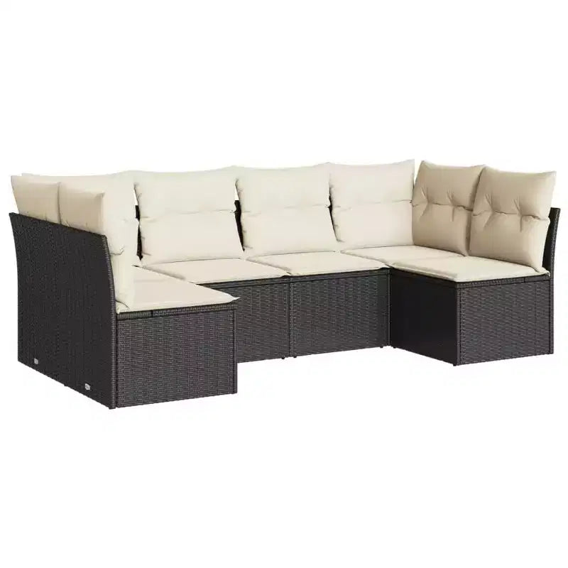 vidaXL Salon de jardin 7 pcs avec coussins résine tressée - Avec table Noir et crème
