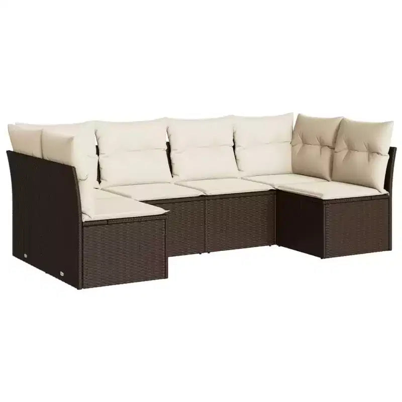 vidaXL Salon de jardin 7 pcs avec coussins résine tressée - Avec table Noir et crème