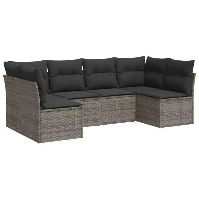 vidaXL Salon de jardin 7 pcs avec coussins résine tressée - Avec table Noir et crème