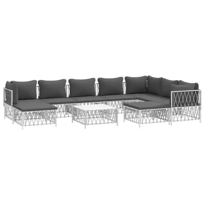 vidaXL Salon de jardin 10 pièces canapé d'angle de jardin avec coussins en acier
