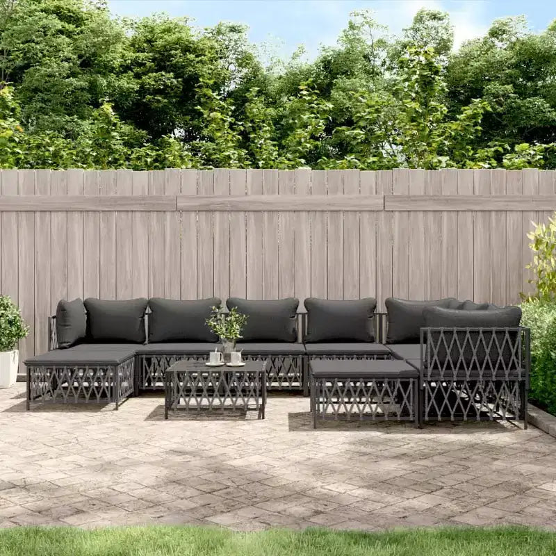 vidaXL Salon de jardin 10 pièces canapé d'angle de jardin avec coussins en acier