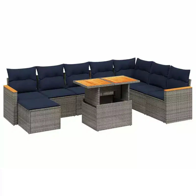 vidaXL Ensemble de canapé de jardin 9 pièces avec coussins en rotin synthétique, salon de jardin modulable, table réglable, options noir/gris