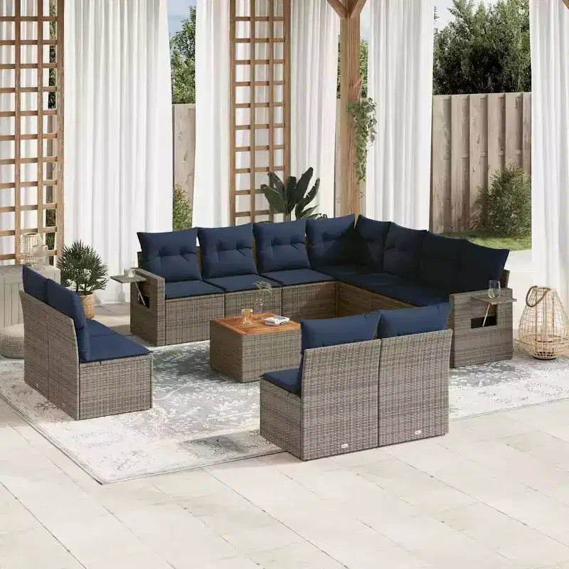 vidaXL Salon de jardin 12 pcs avec coussins résine tressée noire