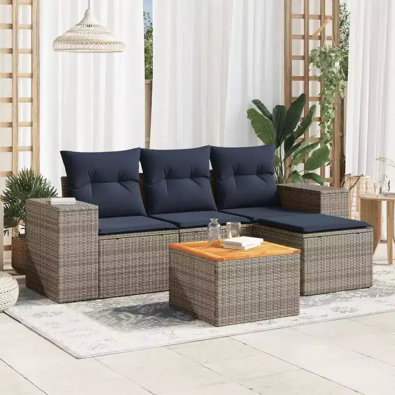 vidaXL Salon de jardin avec coussins, mobilier d'extérieur 5 pièces en poly rotin
