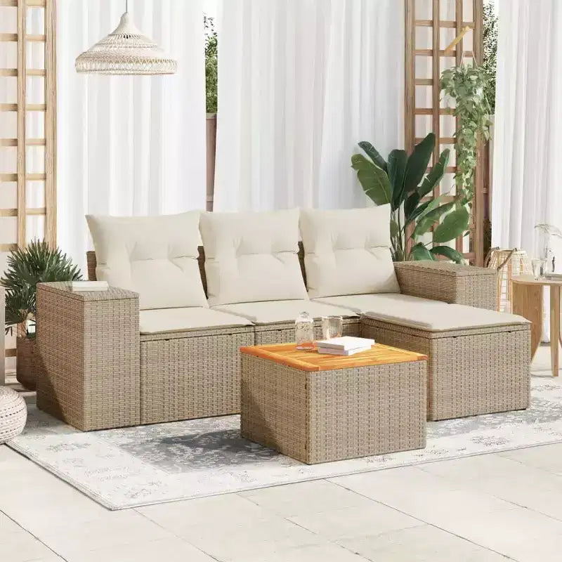 vidaXL Salon de jardin avec coussins, mobilier d'extérieur 5 pièces en poly rotin