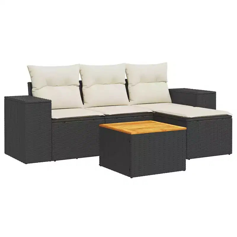 vidaXL Patio Sofa Set with Cushions Outdoor Furniture 5 Piece Poly Rattan