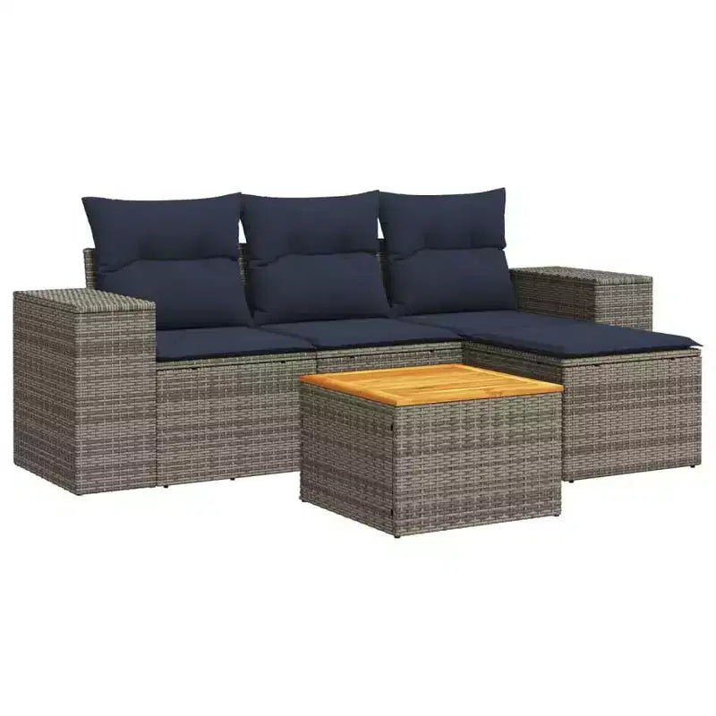 vidaXL Salon de jardin avec coussins, mobilier d'extérieur 5 pièces en poly rotin