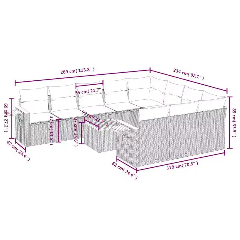 vidaXL Ensemble de canapés de jardin 11 pièces avec coussins en rotin synthétique gris (États-Unis seulement)