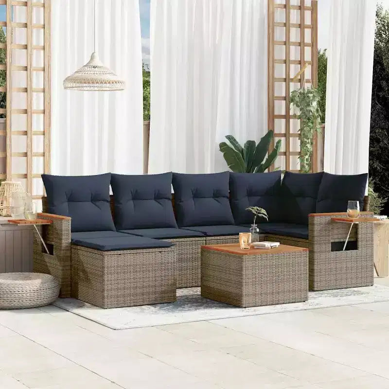vidaXL Ensemble de canapés de jardin 7 pièces avec coussins en rotin synthétique gris (États-Unis seulement)