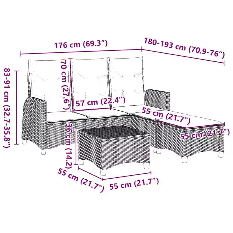 vidaXL Ensemble de canapés de jardin 3 pièces avec coussins Canapé d'angle en poly rotin