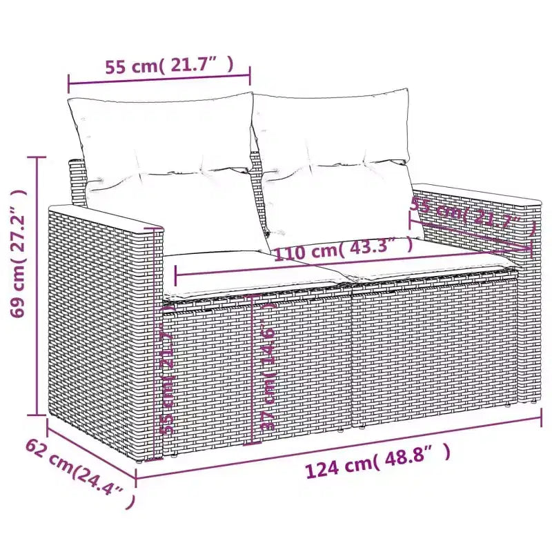 vidaXL Salon de jardin 12 pcs avec coussins résine tressée