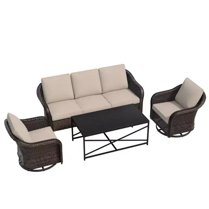 Ensemble de patio extérieur UPTIOT : canapé 3 places, 2 fauteuils berçants pivotants et table basse pour un confort par tous les temps