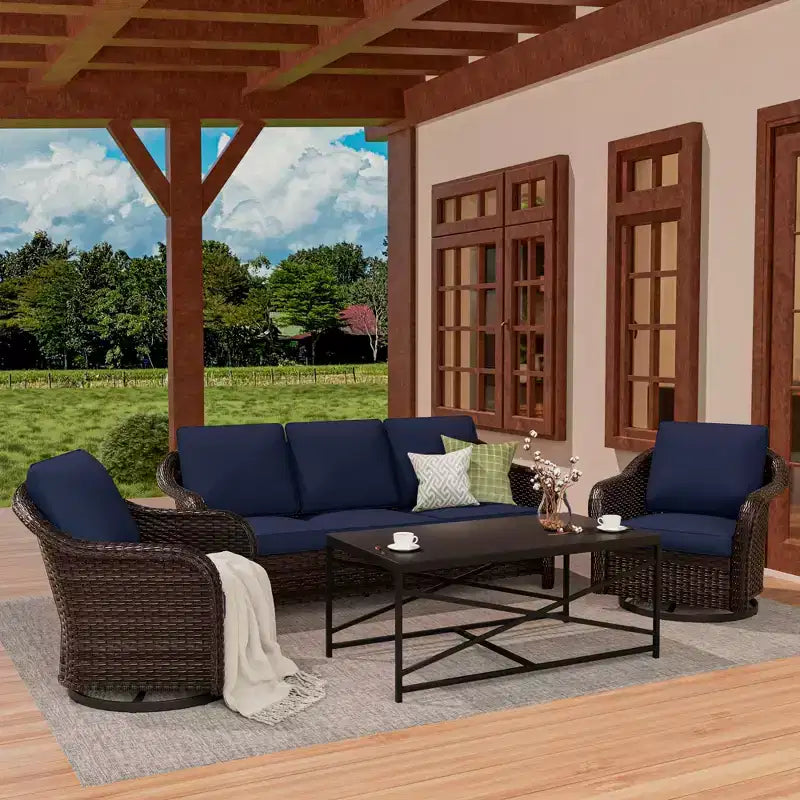 Ensemble de patio extérieur UPTIOT : canapé 3 places, 2 fauteuils berçants pivotants et table basse pour un confort par tous les temps