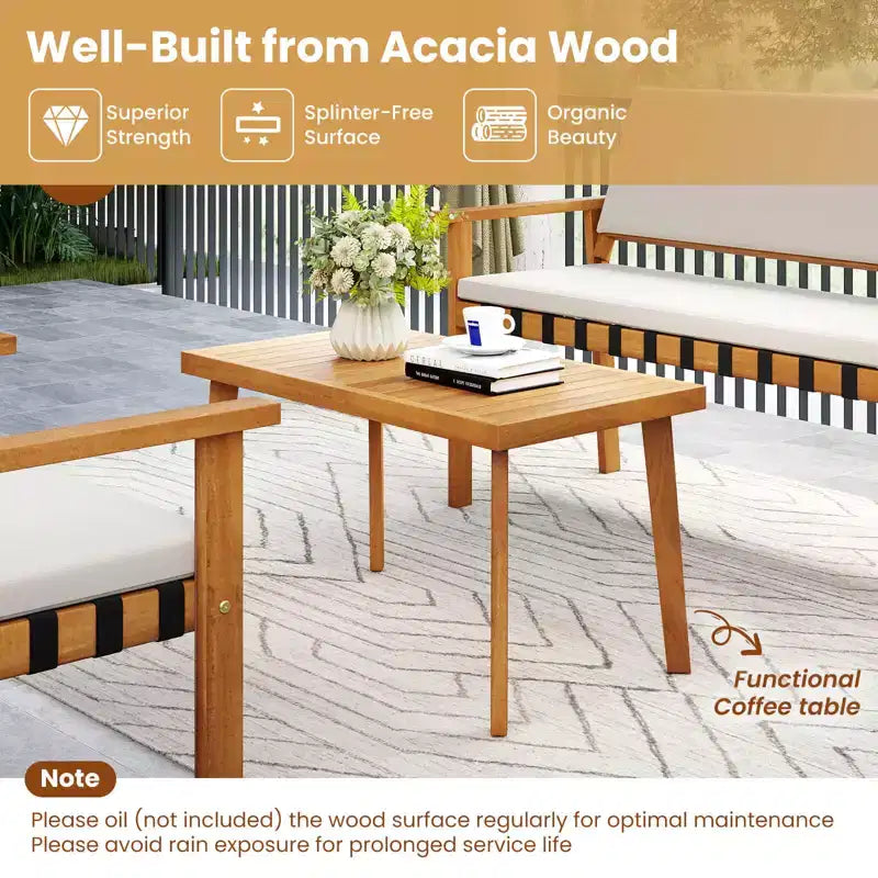Costway Ensemble de meubles de jardin 8 pièces en bois avec table basse et coussins de dossier pour l'extérieur, porche