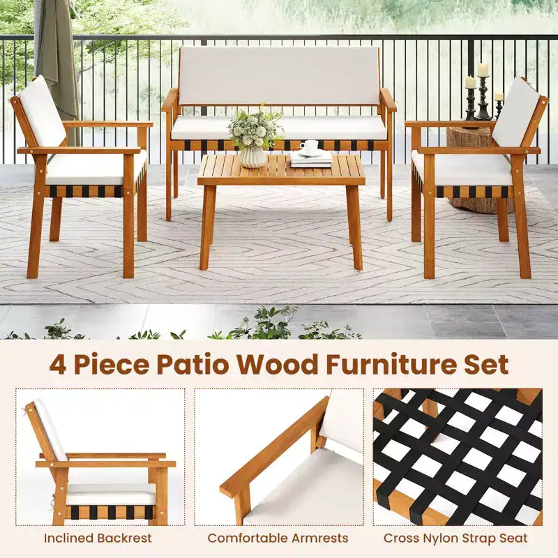 Costway Ensemble de meubles de jardin 8 pièces en bois avec table basse et coussins de dossier pour l'extérieur, porche