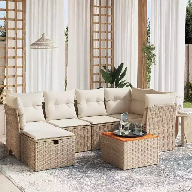 vidaXL Salon de jardin avec coussins Mobilier d'extérieur 7 pièces en résine tressée