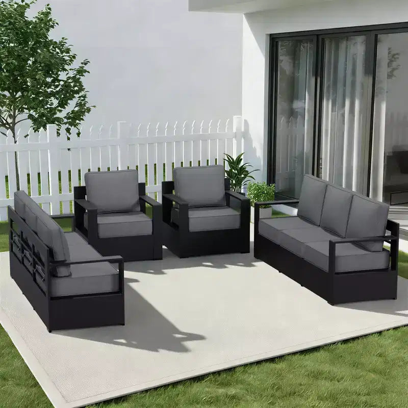 Ensemble sectionnel d'extérieur en aluminium UPTIOT pour 8 personnes avec deux canapés 3 places et fauteuils