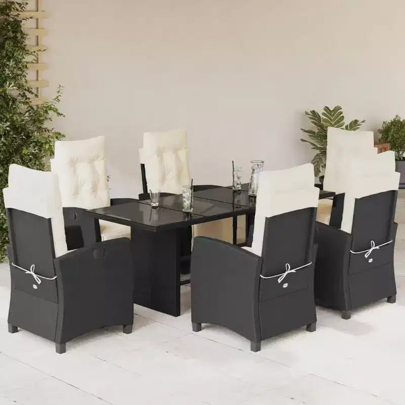 vidaXL Salon de jardin avec coussins - Résine tressée et verre trempé