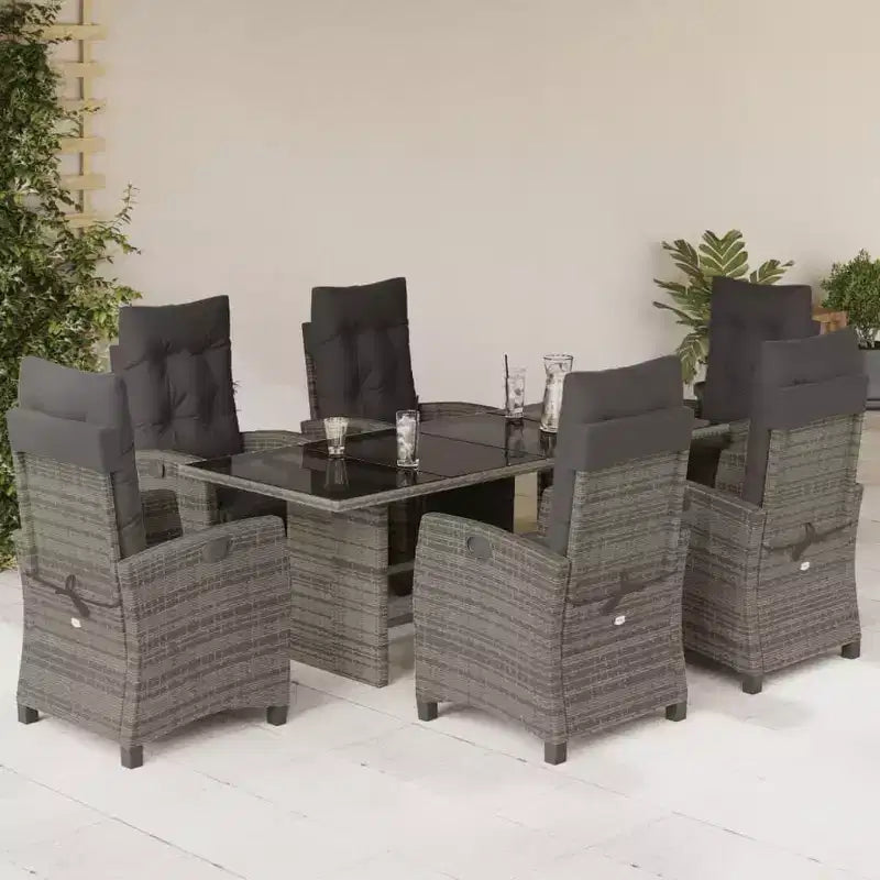 vidaXL Salon de jardin avec coussins - Résine tressée et verre trempé