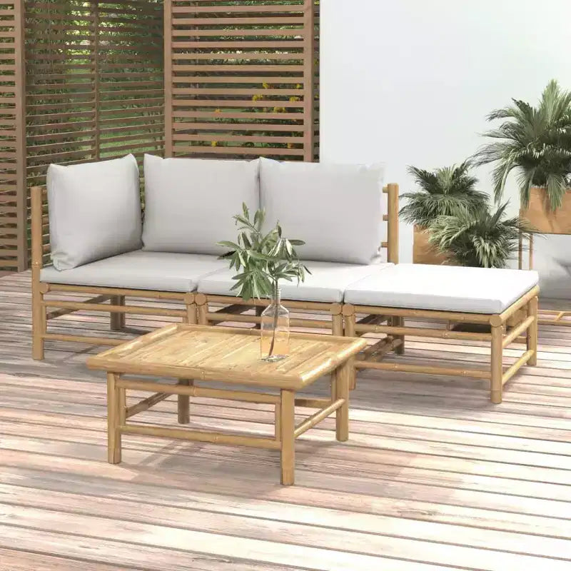 vidaXL Salon de jardin, Bambou Bambou, Tissu (100 % polyester)