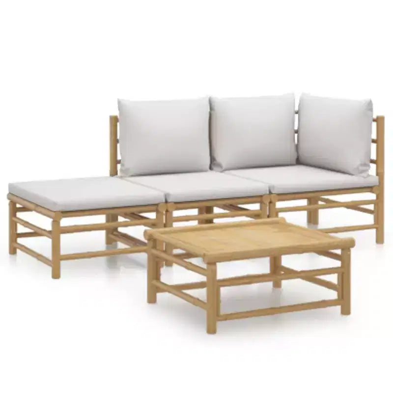 vidaXL Salon de jardin, Bambou Bambou, Tissu (100 % polyester)