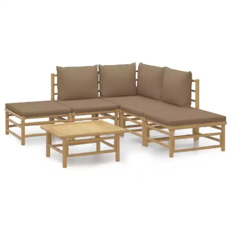 vidaXL Salon de jardin, Bambou Bambou, Tissu (100 % polyester)