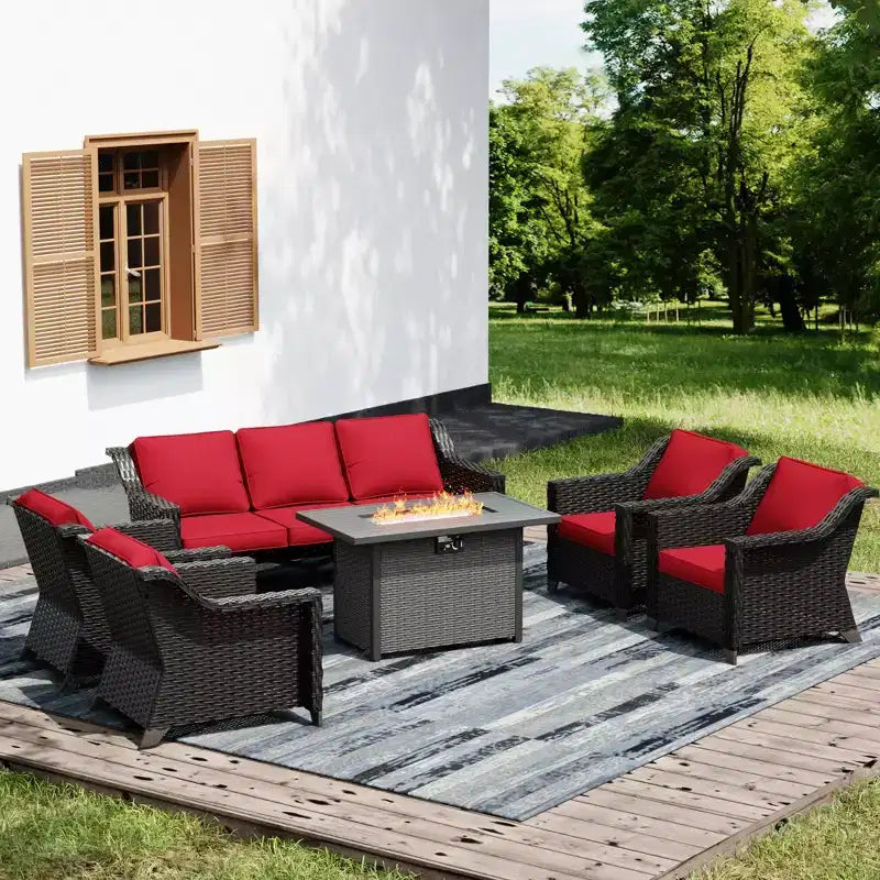 Ensemble de patio extérieur UPTIOT avec table de brasero, canapé et chaises pour les réceptions dans le jardin