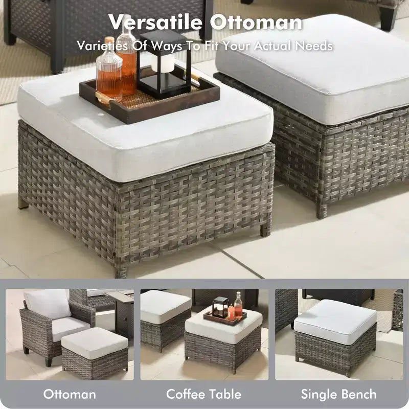 Ensemble de 7 pièces HOMLUX avec chaises pivotantes et table brasero, résistant aux intempéries