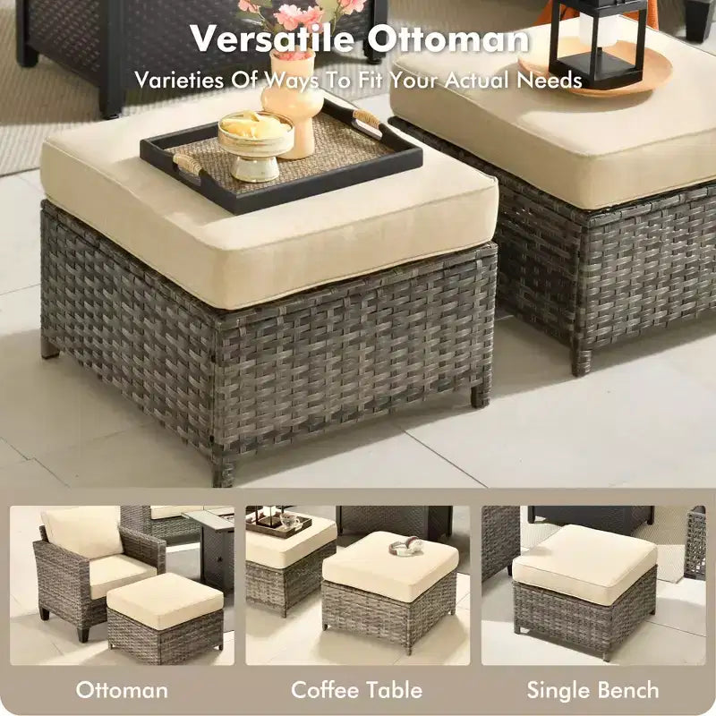 Ensemble de 7 pièces HOMLUX avec chaises pivotantes et table brasero, résistant aux intempéries
