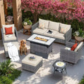 HOMLUX 7 PCS Fire Pit Patio Chairs Set with Swivel Chairs & Firepit Table, Weather-Resistant