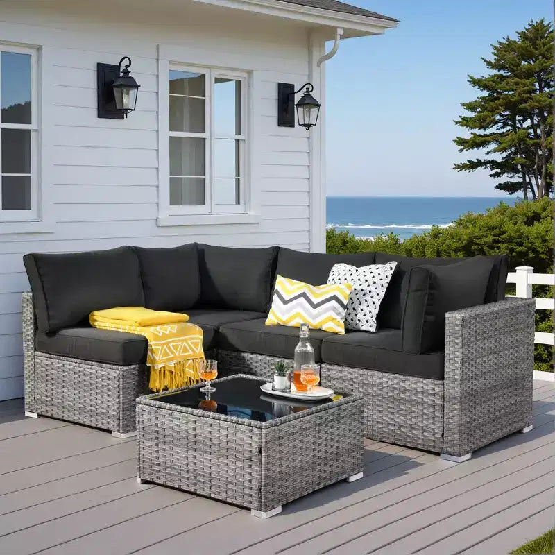 HOMLUX Ensemble de Canapés Modulables d'Extérieur 5 Pièces pour Patio, Jardin, Balcon