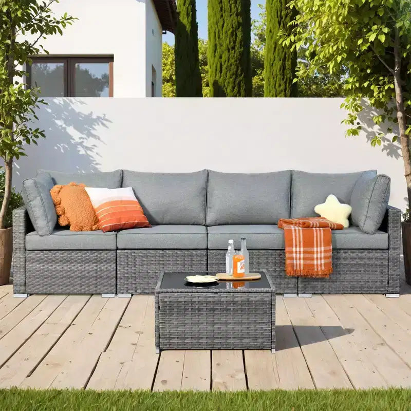 HOMLUX Ensemble de Canapés Modulables d'Extérieur 5 Pièces pour Patio, Jardin, Balcon